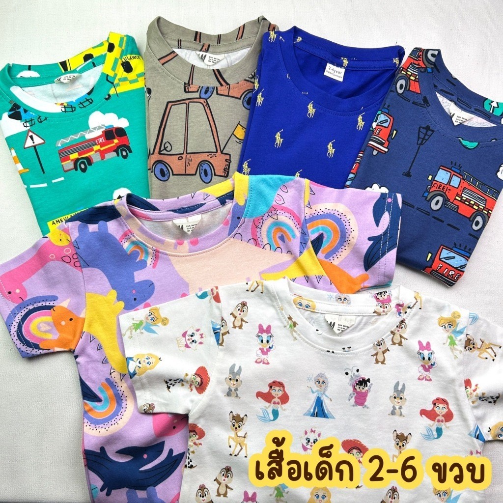 FUFU เสื้อยืด ลายแฟชั่นเด็ก อายุ 2-6 ปี ผ้าคอตตอน แขนสั้น คอกลม ใส่ได้ทั้งเด็กผู้ชายและเด็กผู้หญิง (THM-1)