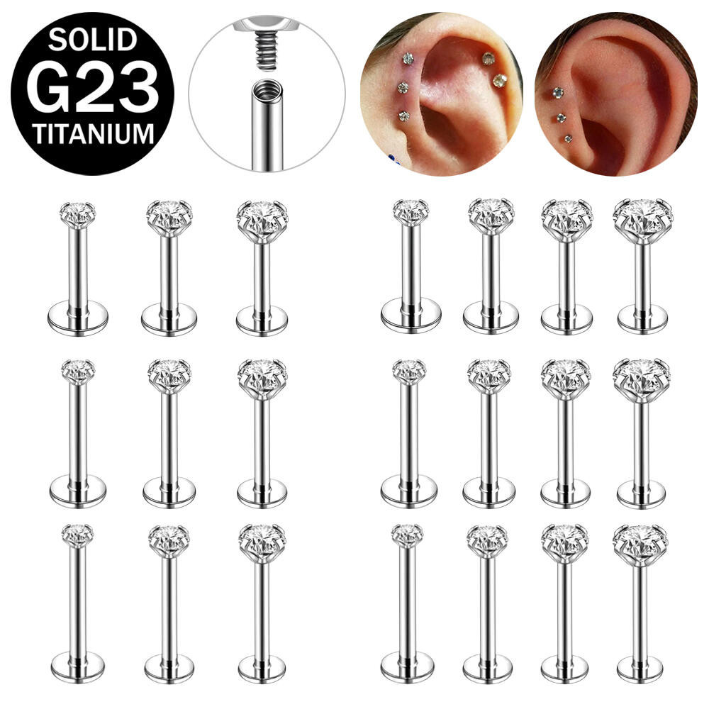 ต่างหูสตั๊ดเจาะกระดูกอ่อน เหล็กไทเทเนียม G23 16G 18G 1 ชิ้น