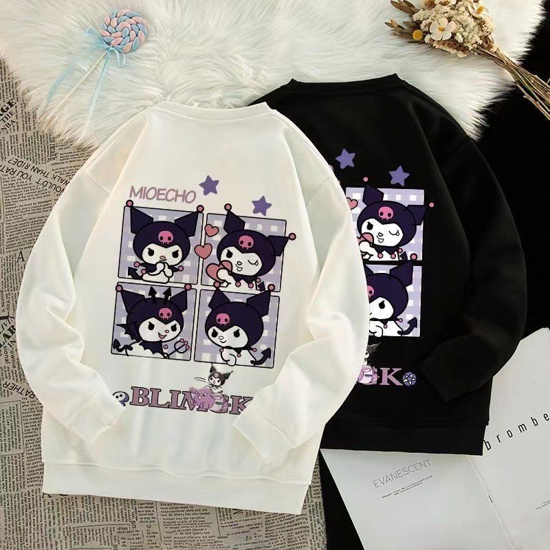 เสื้อกันหนาวแขนยาว คอกลม แบบสวมหัว พิมพ์ลายการ์ตูนคุโรมิ ทรงหลวม แฟชั่นสําหรับผู้หญิง