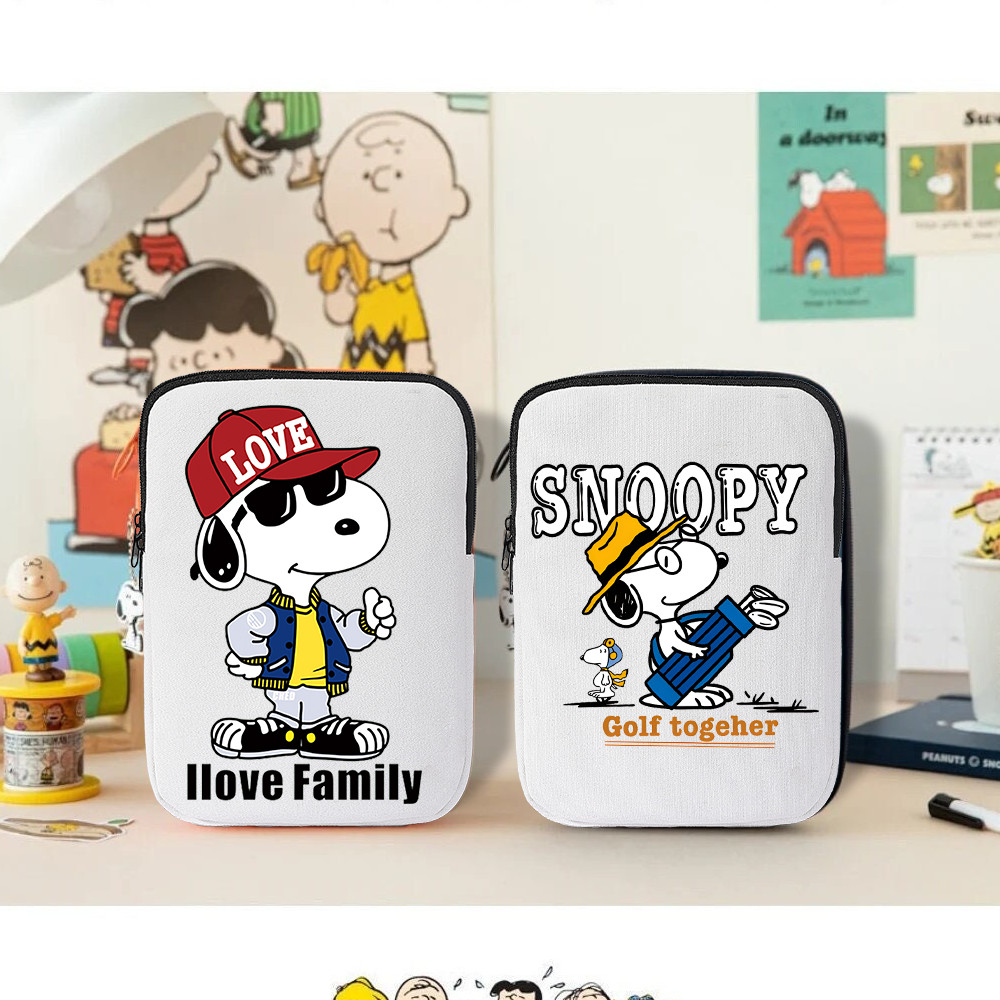 กระเป๋าใส่แท็บเล็ต ผ้าแคนวาส กันน้ํา พิมพ์ลายการ์ตูน Snoopy น่ารัก มีซิป สําหรับ IPad