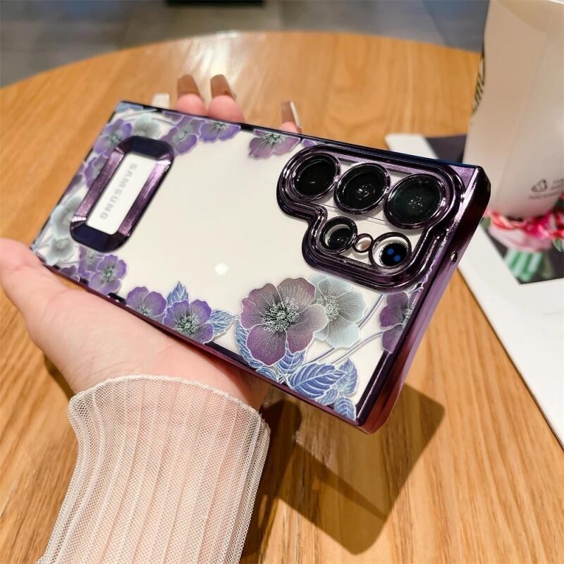 เคสโทรศัพท์มือถือแบบนิ่ม TPU ใส กันกระแทก กันรอยเลนส์กล้อง ลายดอกไม้ หรูหรา สําหรับ Samsung S24 Ultra Galaxy S24 Plus S23 S22 Ultra Plus