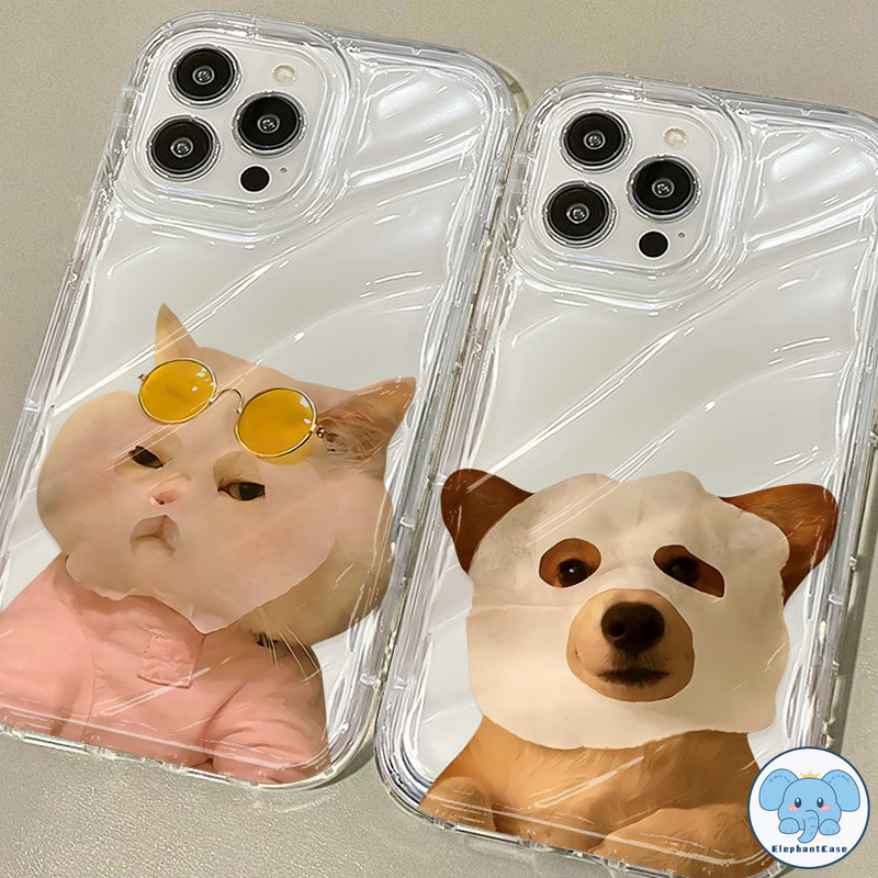 บัตรเลเซอร์การ์ตูนน่ารักแว่นตาแมวลูกแมวตลกกรณีสุนัขโปร่งใส iPhone 11 14 12 13 15 Pro Max 8 6s 6 7 15 14 Plus XR X XS Max