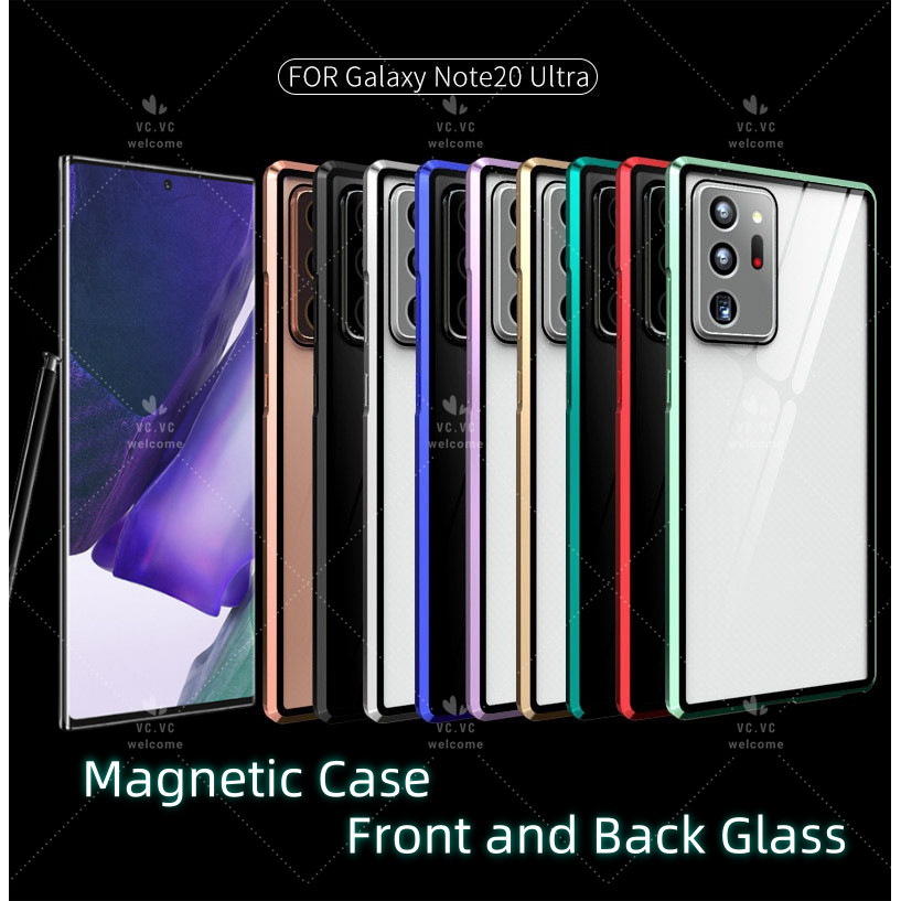 เคสโทรศัพท์มือถือกระจกนิรภัยแข็ง แบบฝาพับแม่เหล็ก สองด้าน ป้องกัน 360 องศา สําหรับ Samsung Galaxy Note 20 Ultra Note20Ultra Note20