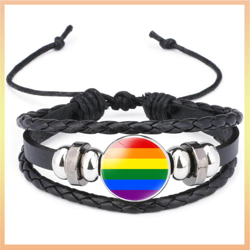 Gay Pride สร้อยข้อมือ กําไลข้อมือ สายหนังถัก ลายธงสีรุ้ง LGBT Lesbian Bisexual เหมาะกับของขวัญ สําหรับผู้ชาย และผู้หญิง