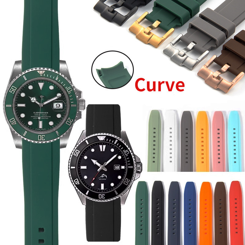 สายนาฬิกาข้อมือซิลิโคน 20 มม. 22 มม. สําหรับ Seiko Curved End Silicone Band for Rolex Arc Rubber Watch Bracelet