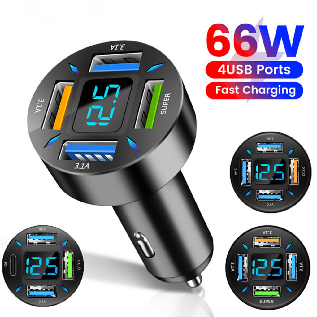 66W3.1A ที่ชาร์จในรถ Car Charger PD 20W ชาร์จเร็ว Type C หัวชาร์จในรถ รองรับ QC 3.0 + PD20W 4USB