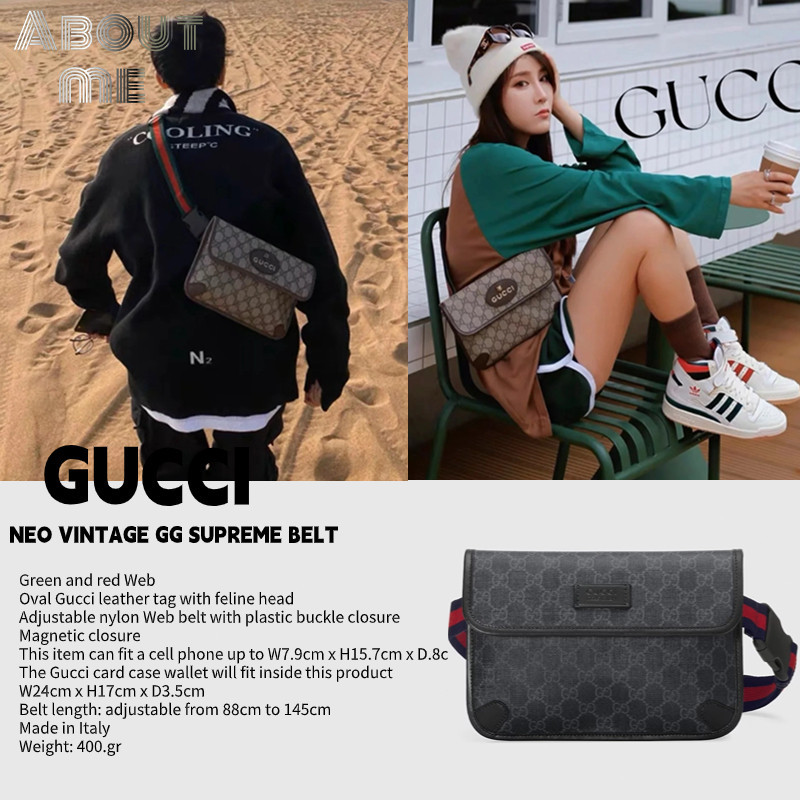 ♞,♘ Gucci NEO VINTAGE GG SUPREME BELT BAG กุชชี่ Tiger Head Chest Bag กระเป๋าสะพายข้าง unisex 49393