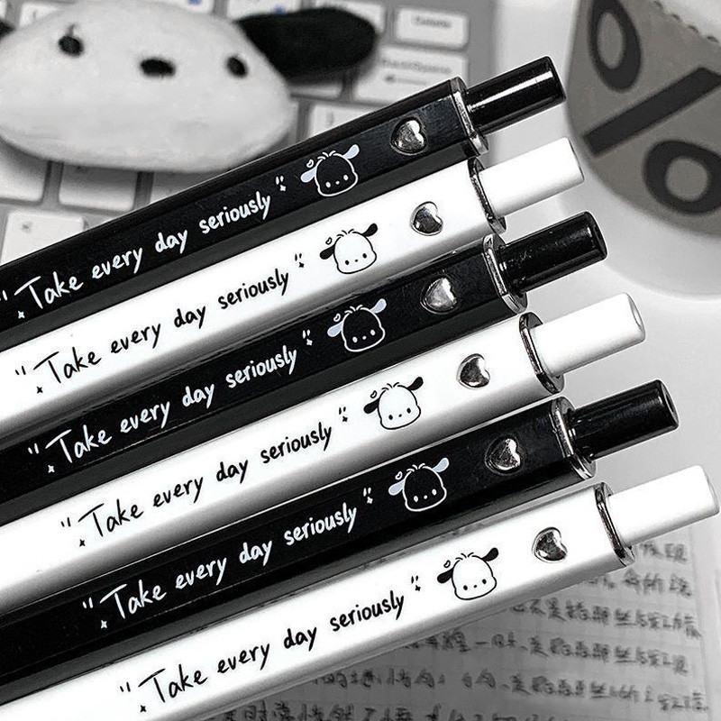 การ์ตูนสีดําและสีขาว Pachacco 0.5 มม.ปากกาเจลนักเรียน Quick-drying ปากกาหมึกสีดํา St Nib Office ปากกาลายเซ็น