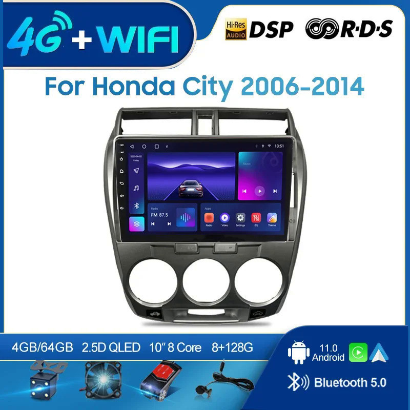 เครื่องเล่นมัลติมีเดีย วิทยุรถยนต์ HONDA CITY 2006-2014 LHD 2 din Android 12.0 GPS นําทาง 4G