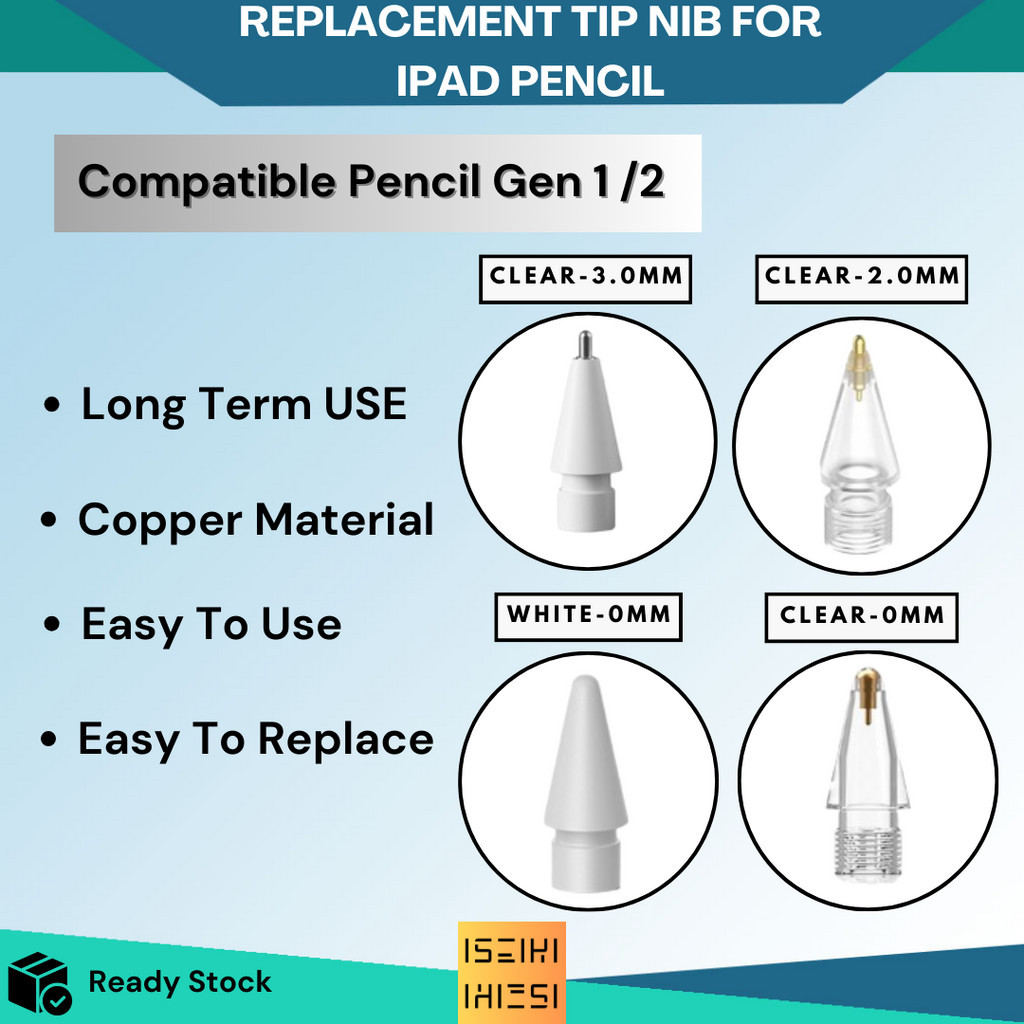 (ISEIKI) หัวปากกาสไตลัส แบบใส ติดตั้งง่าย สีขาว แบบเปลี่ยน สําหรับ Apple Pencil Gen 1 2