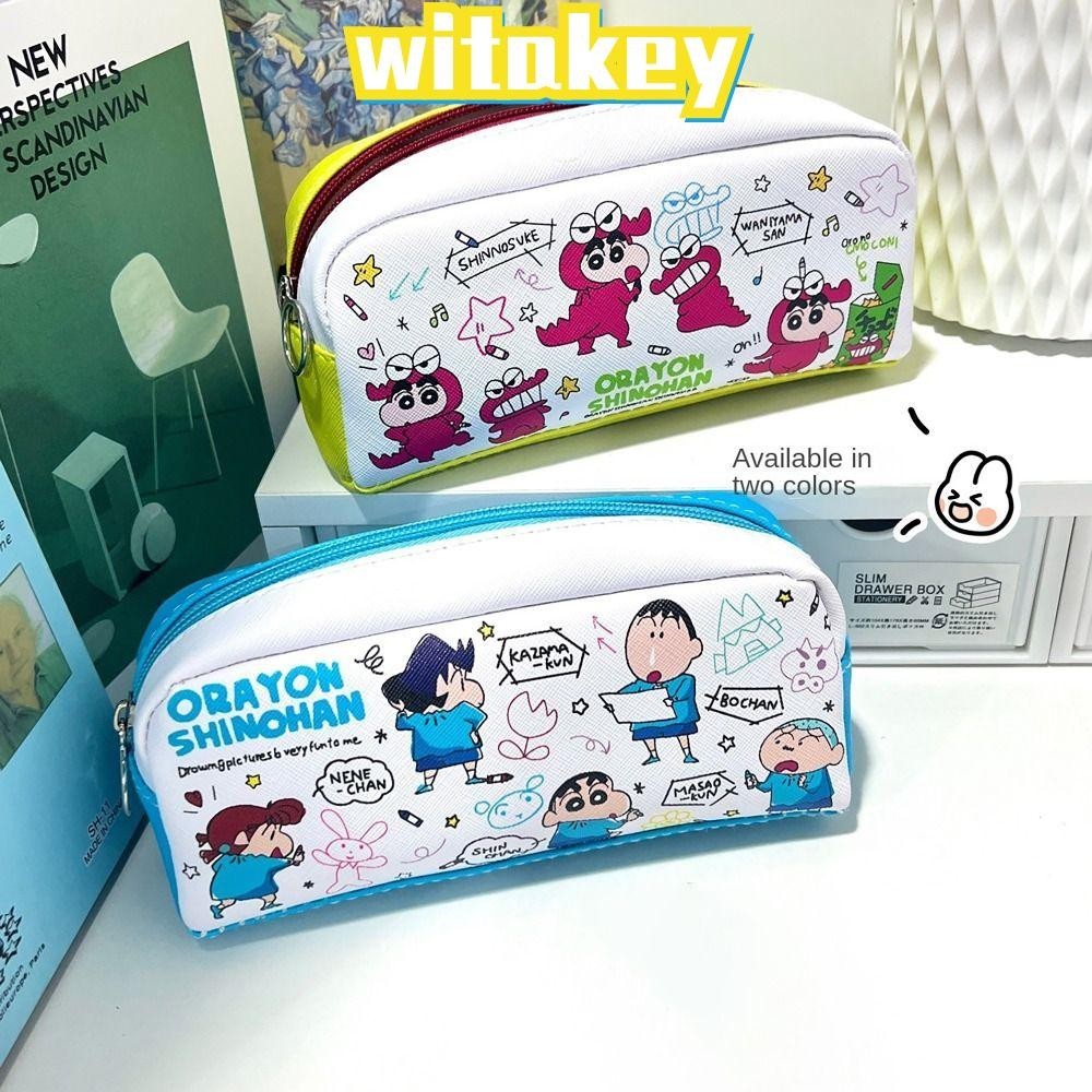 Witakey กระเป๋าดินสอ กระเป๋าเครื่องเขียน หนัง PU ขนาดใหญ่ จุของได้เยอะ ลายชินจัง แบบสร้างสรรค์ อเนกประสงค์ สําหรับสํานักงาน โรงเรียน