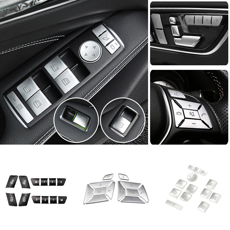 ฝาครอบปุ่มกดสวิตช์พวงมาลัยรถยนต์ ปรับได้ สําหรับ Benz A B C E CLA GLA ML GL GLK GLE GLS Class