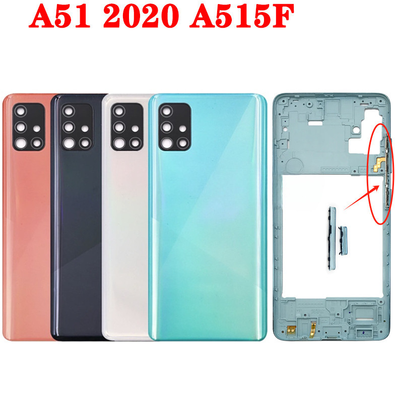 A51 ด้านหลังกรอบกลางสําหรับ Samsung Galaxy A51 2020 A515F ฝาครอบแบตเตอรี่ที่อยู่อาศัยเลนส์กล้องปุ่มปรับระดับเสียงถาดซิม