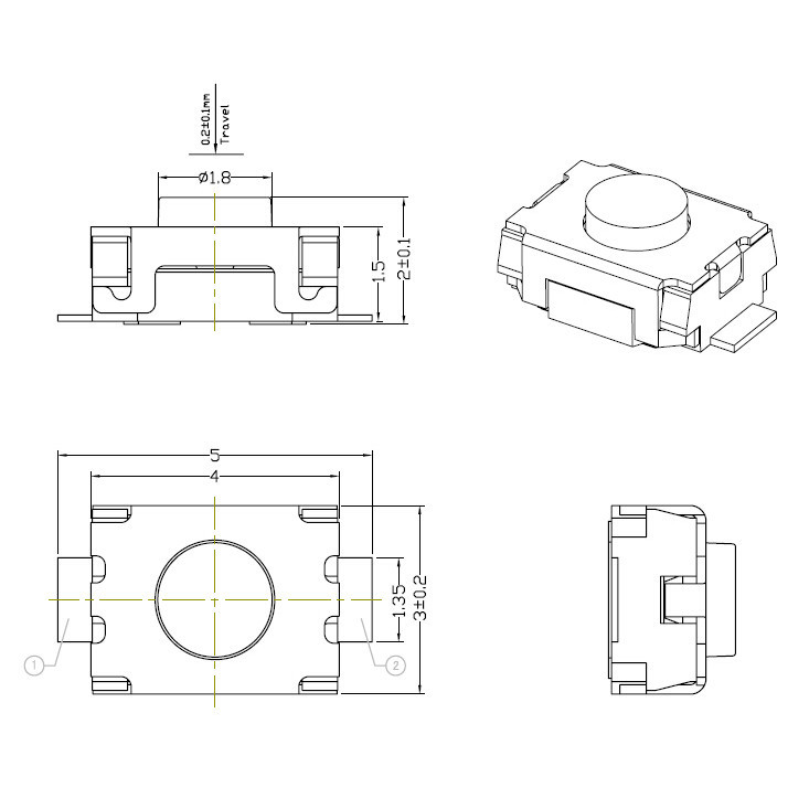 สวิตช์ปุ่มกด 3 * 4 3 * 4 มม. ปุ่มกดเต่าน้อย ปุ่มกดสองพิน สวิตช์สัมผัส แนวตั้ง SMD
