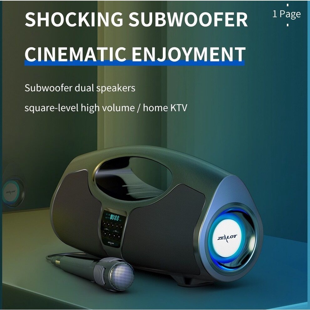 ลำโพงบลูทูธ แถมไมโครโฟน ลำโพงบลูทูธไร้สาย Zealot P1 Powerful Boombox Bluetooth Speaker ลำโพงซับวูฟเฟ