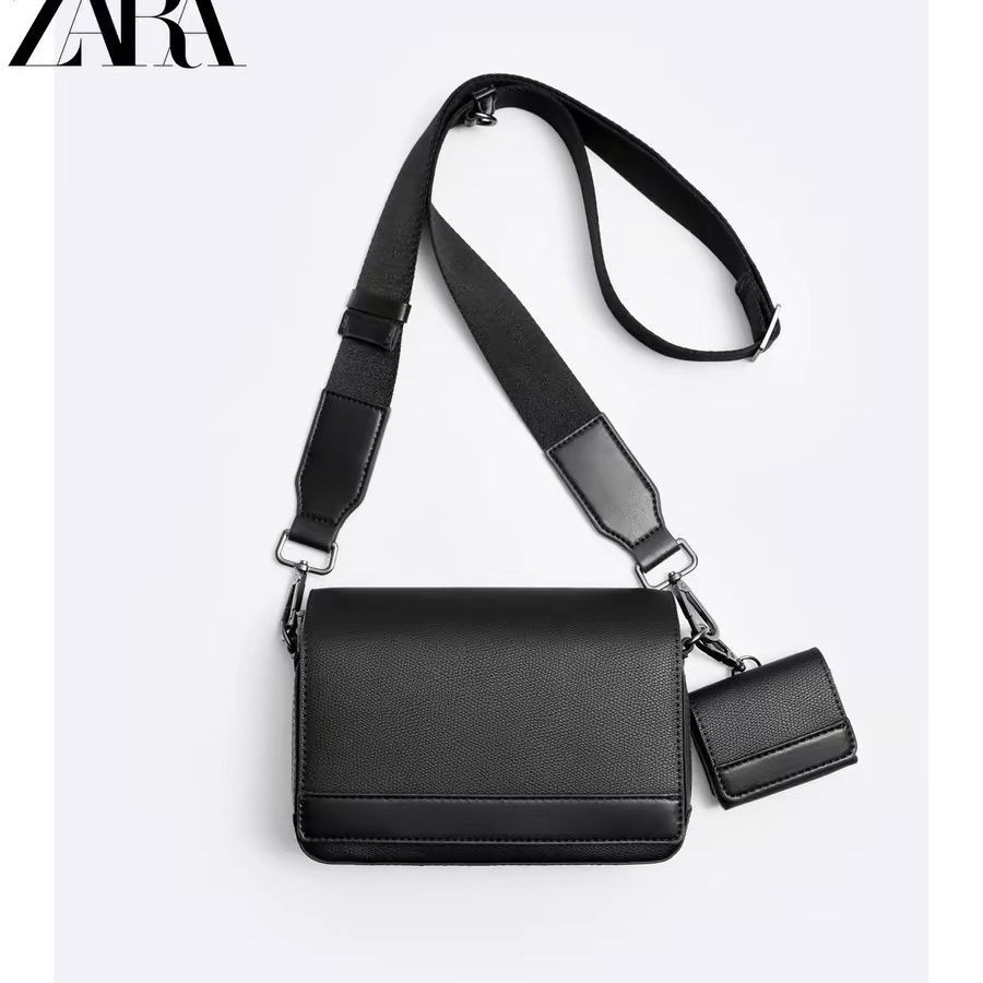 ZARA Mens Bag Simple Two-in-One Magnetic Buckle Flap Crossbody Bag กระเป๋าสะพายกระเป๋าถือกระเป๋าสี่เหลี่ยมเล็ก