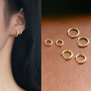 ต่างหูเงิน 925 แบบคลิปหนีบ ทรงกลม สีทอง เรียบง่าย เครื่องประดับแฟชั่นเกาหลี ของขวัญ