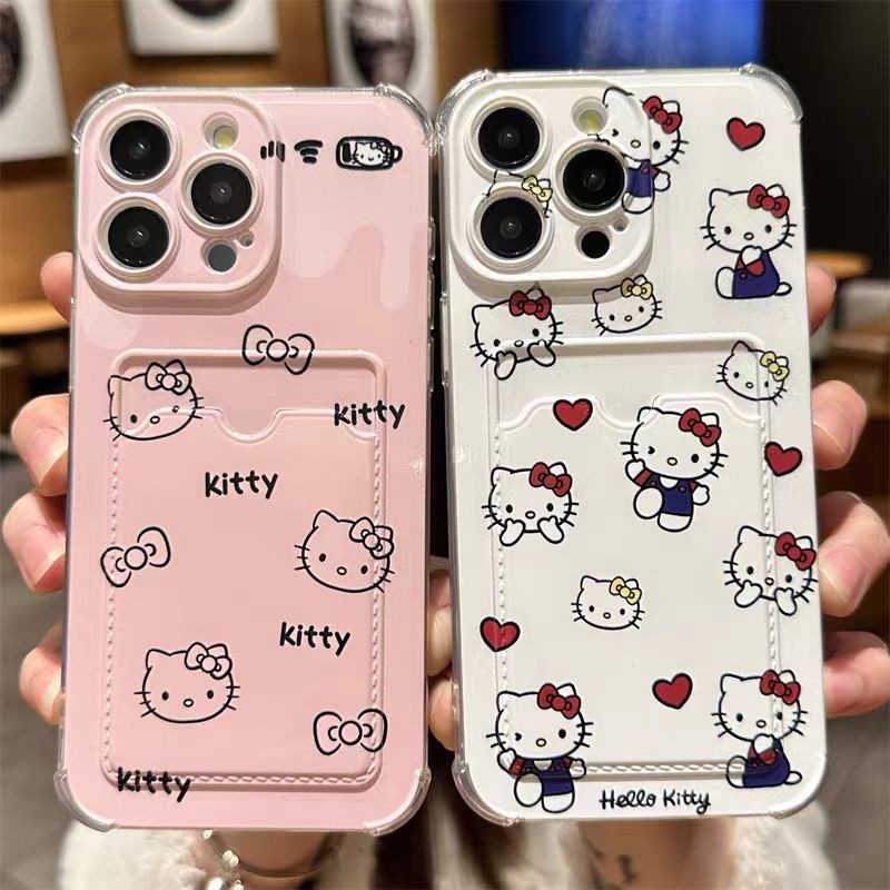 เคสโทรศัพท์มือถือนิ่ม ลายการ์ตูนคิตตี้น่ารัก พร้อมช่องใส่บัตร สําหรับ Xiaomi Redmi 9C 9T 12 A2 Plus 13C 9 9A 10 4G 12C A1 K60 ULTRA Note 8T 12S 10 7 8 Pro 11 13 Pro 12 9S 10S 4G 5G 9 11S ที่วางของ