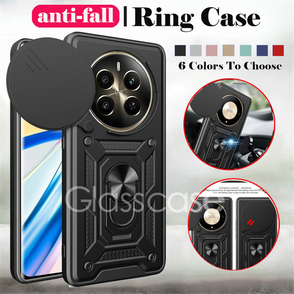 ปลอกโลหะเกราะแหวนเคสโทรศัพท์พร้อมขาตั้งและกันกระแทกสําหรับ realme 12/12 Pro/12 Pro+/12X/13/13 Pro/13 Pro+ พร้อมดันกล้องหลัง