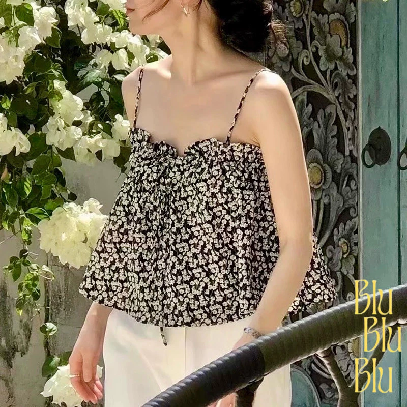 Rubie top with daisy 🦋 เสื้อสายเดี่ยว ลายลูกไม้ ผ้ายืด ใส่สบาย 🥑 สินค้าพร้อมส่ง10183
