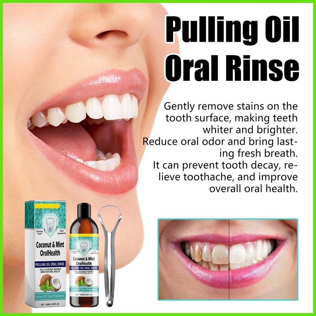 Systema Gum Care Mouthwash Coconut Gum Care Oil สําหรับกลิ่นปากเครื่องมือทําความสะอาดฟันพร้อมที่ขูดล