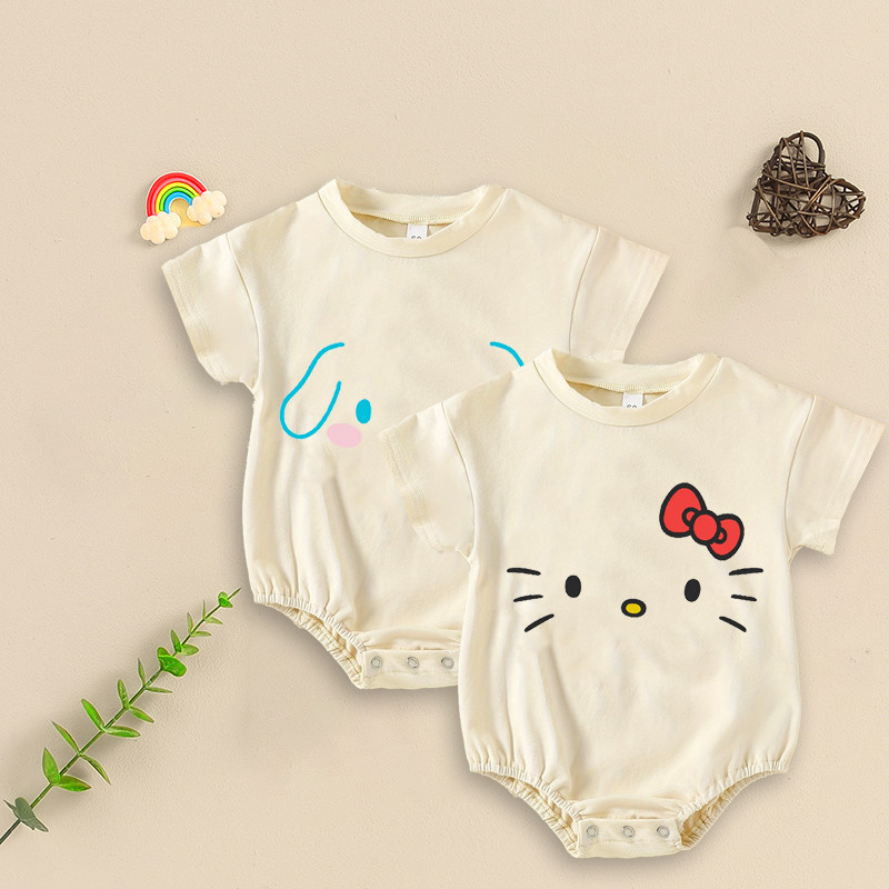 ชุดบอดี้สูท รอมเปอร์ แขนสั้น พิมพ์ลายแมว Sanrio Cinnamoroll Kitty สําหรับเด็กทารก