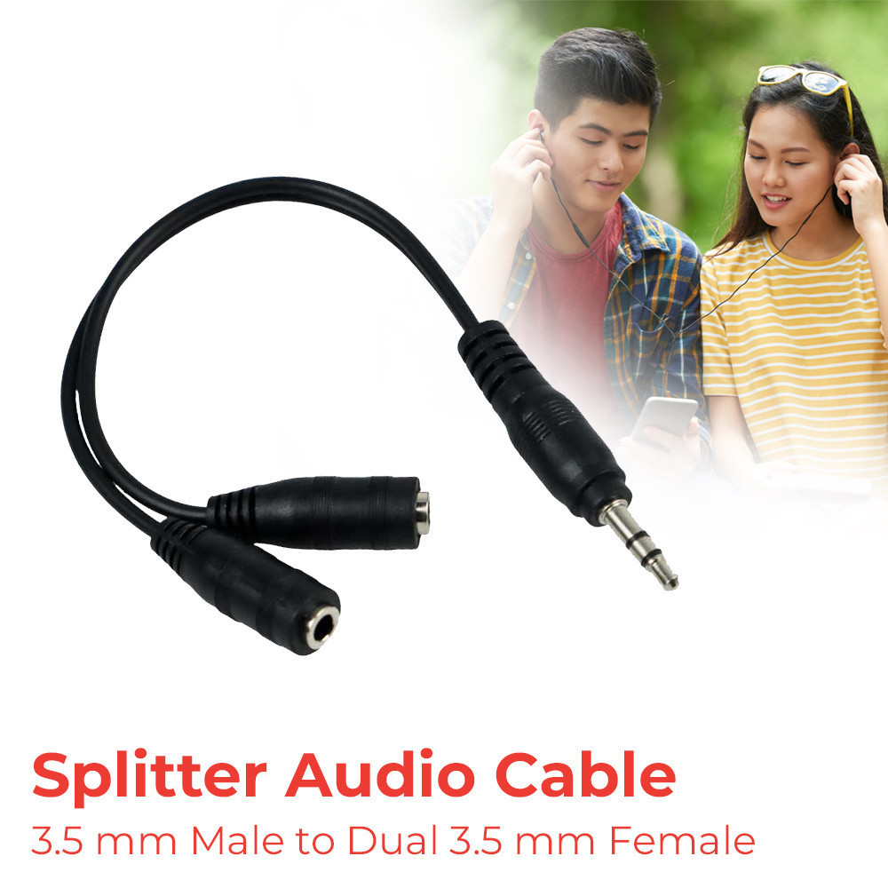 Overfly Splitter Audio Cable 3.5 mm Male to Dual 3.5 mm Female 20 cm - AV111 - สีดํา