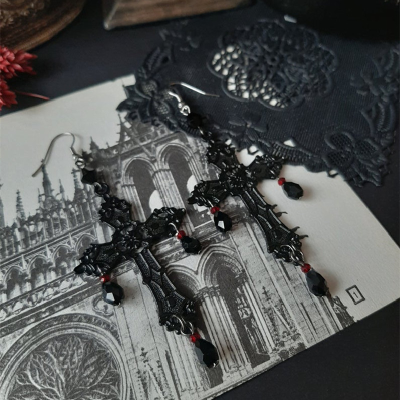 Vampire Cross Gothic Lolita Dark Series Anhe Cross ต่างหู Lolita ต่างหูฮาโลวีน