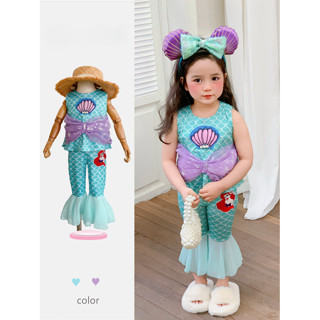 ชุดเสื้อเงือกเจ้าหญิงนางเงือก และกางเกง ผ้าตาข่าย ประดับโบว์…