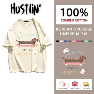 (กรุงเทพมหานคร ผลิต) oversize เสื้อยืด เสื้อแขนสั้นคอกลม เสื้อยืดแฟชั่น ดัชชุนด์ ลายการ์ตูน COTTON100% ผ้าแบบนุ่มพิเศษ
