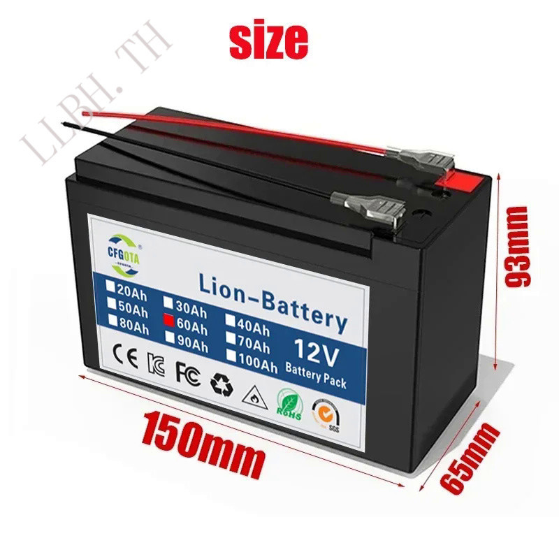 12V 60Ah 18650 lithium battery for Solar Panels 30A built-in high current BMS electric vehicle batte