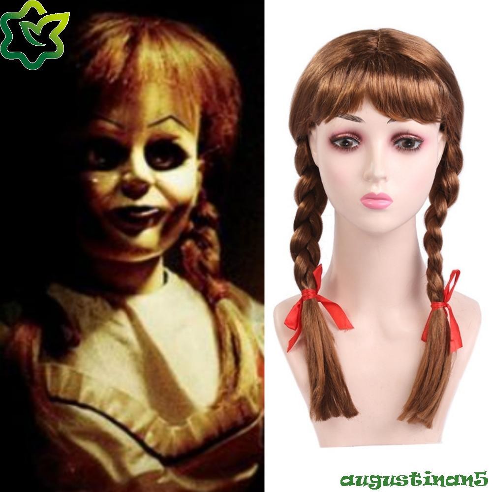 Augustinan Annabelle คอสเพลย์วิกผม, ภาพยนตร์สังเคราะห์ผมสีบลอนด์ Bow Braids, น่ารักทนความร้อนธรรมชาติยาวสยองขวัญเจ้าสาว Chucky สีดํา Oktoberfest