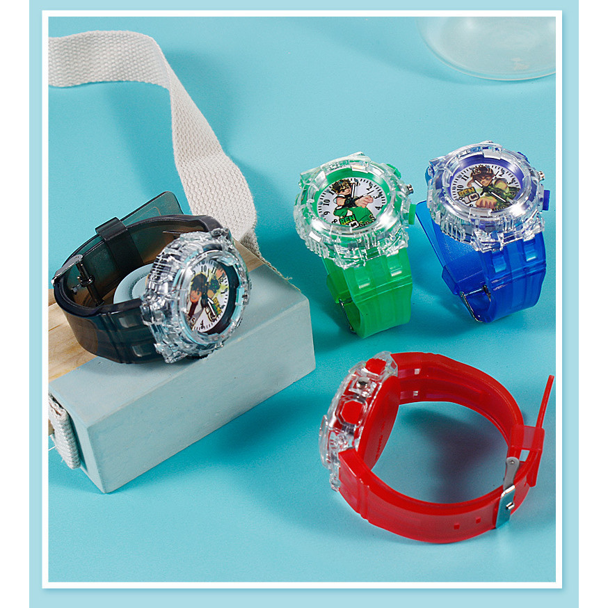 Ben 10 นาฬิกา Led สําหรับเด็กนาฬิกาอะนิเมะแฟลชที่มีสีสันนาฬิกาเด็กนาฬิกาควอตซ์ของเล่นเด็กวันหยุดของขวัญวันเกิดของขวัญ Ben 10 นาฬิกา Omnitrix