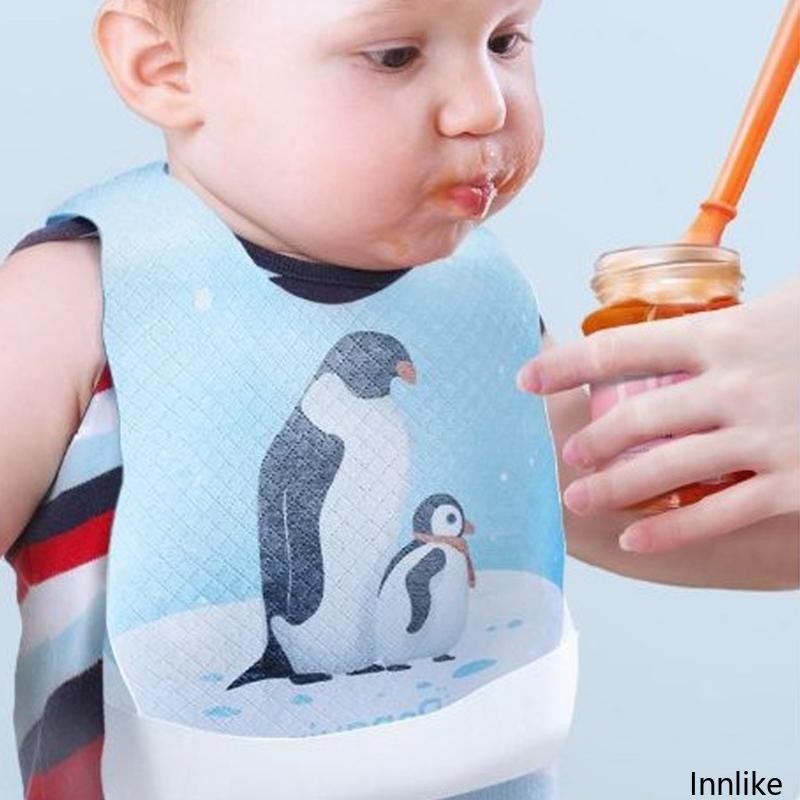 Inn 10 ชิ้น Baby Feeding Bib ผ้ากันเปื้อนแบบใช้แล้วทิ้งผ้าเช็ดตัวน้ําลาย Breathable Drooling ผ้ากันเปื้อน Burp ผ้าสําหรับทารกเด็กวัยหัดเดิน 0-6 ปี