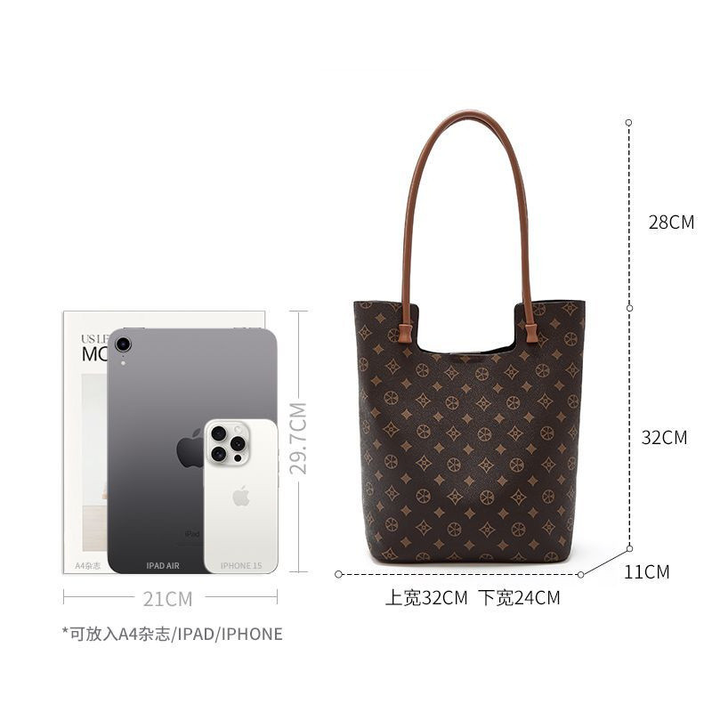 Tote Bag กระเป๋าสะพายความจุขนาดใหญ่กระเป๋าหญิง All-Match Bucket Bag Retro Commuter Bag