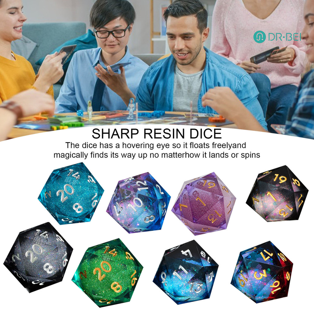 Dr.bei Liquid Core เรซินลูกเต๋า Sharp Edge 20 ด้านลูกเต๋า Golden Silver-สีหมายเลข Polyhedral ลูกเต๋า