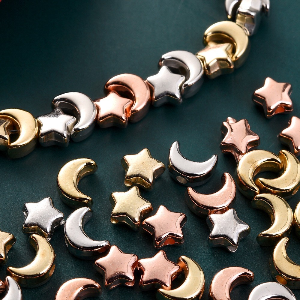 100pcs Assorted Star & Moon Spacer ลูกปัด Eid-ul-fitr ลูกปัด & ลูกปัด Assortment Diy Ramadan เครื่องประดับและหัตถกรรม - สําหรับเครื่องประดับทําต่างหูสร้อยคอพวงกุญแจสร้อยข้อมือ Hadamde อุปกรณ์