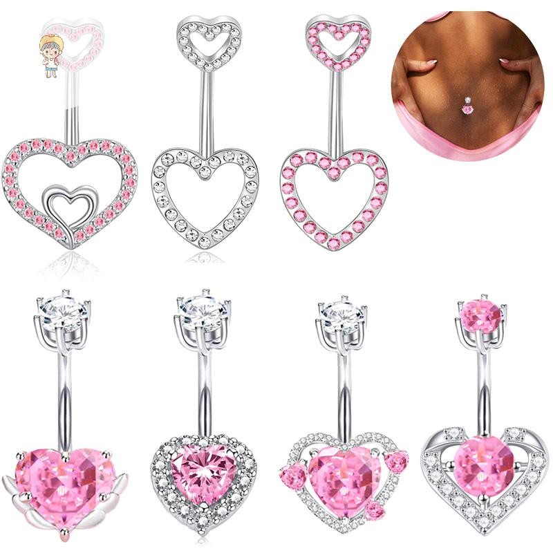 Ars Love จิวสะดือรูปหัวใจ Super Flash Zircon Babes แหวนสะดือเซ็กซี่เจาะเล็บสะดือ TH