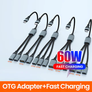 Twitch PD60W Fast สายชาร์จประเภท C ชาย Multi Type-C/USB หญิง Transfer Splitter อะแดปเตอร์ OTG การขยายการส่งข้อมูล 35 ซม.