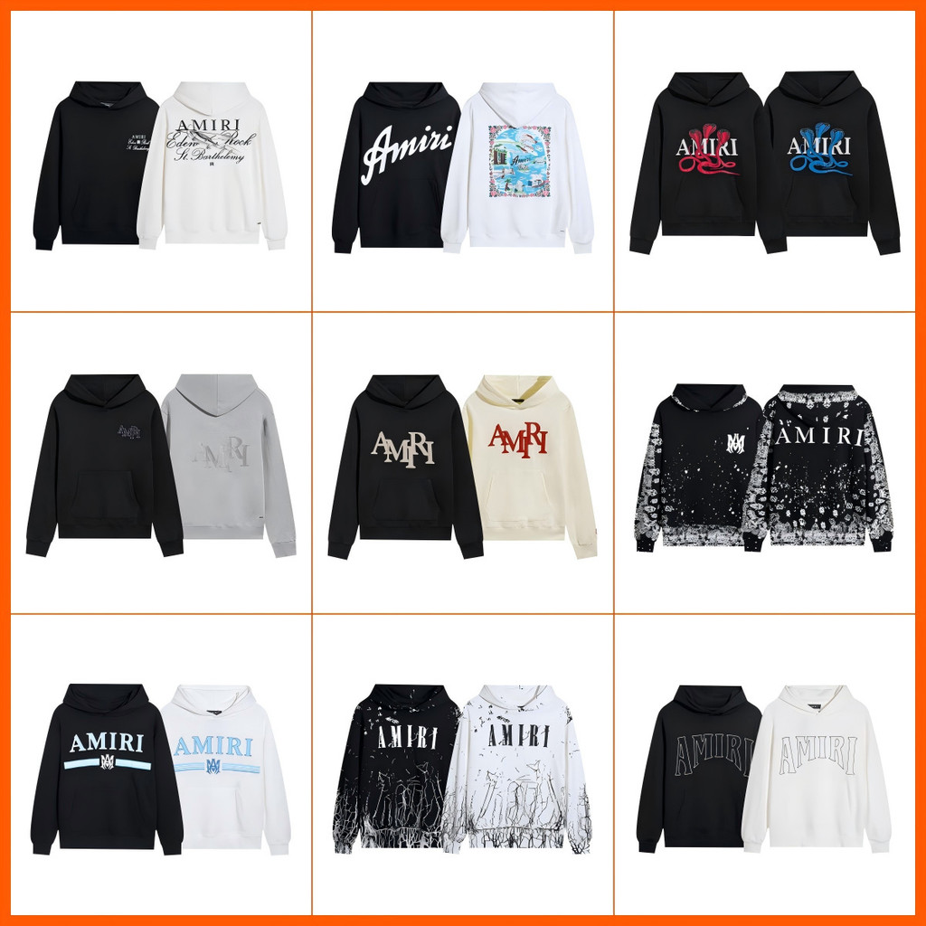 AMI Hoodie หลากหลายสไตล์เดียวกัน Street Wear Amiri ผู้ชายผู้หญิงเสื้อกันหนาวฤดูใบไม้ร่วงฤดูหนาว UKT5