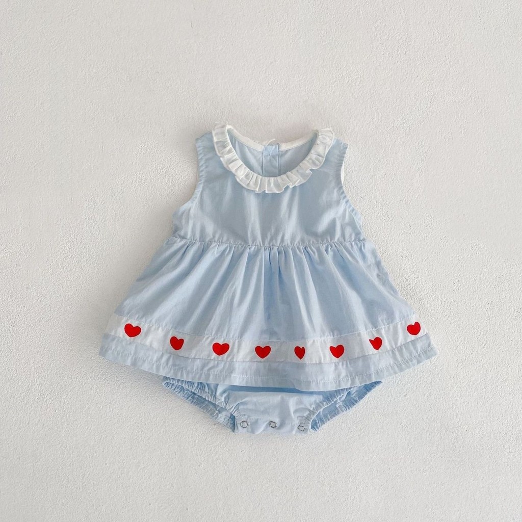ฤดูร้อนใหม่เสื้อผ้าเด็กสาวบอดี้สูทแขนกุดสีฟ้า 0-24 เดือน รูปที่ 6