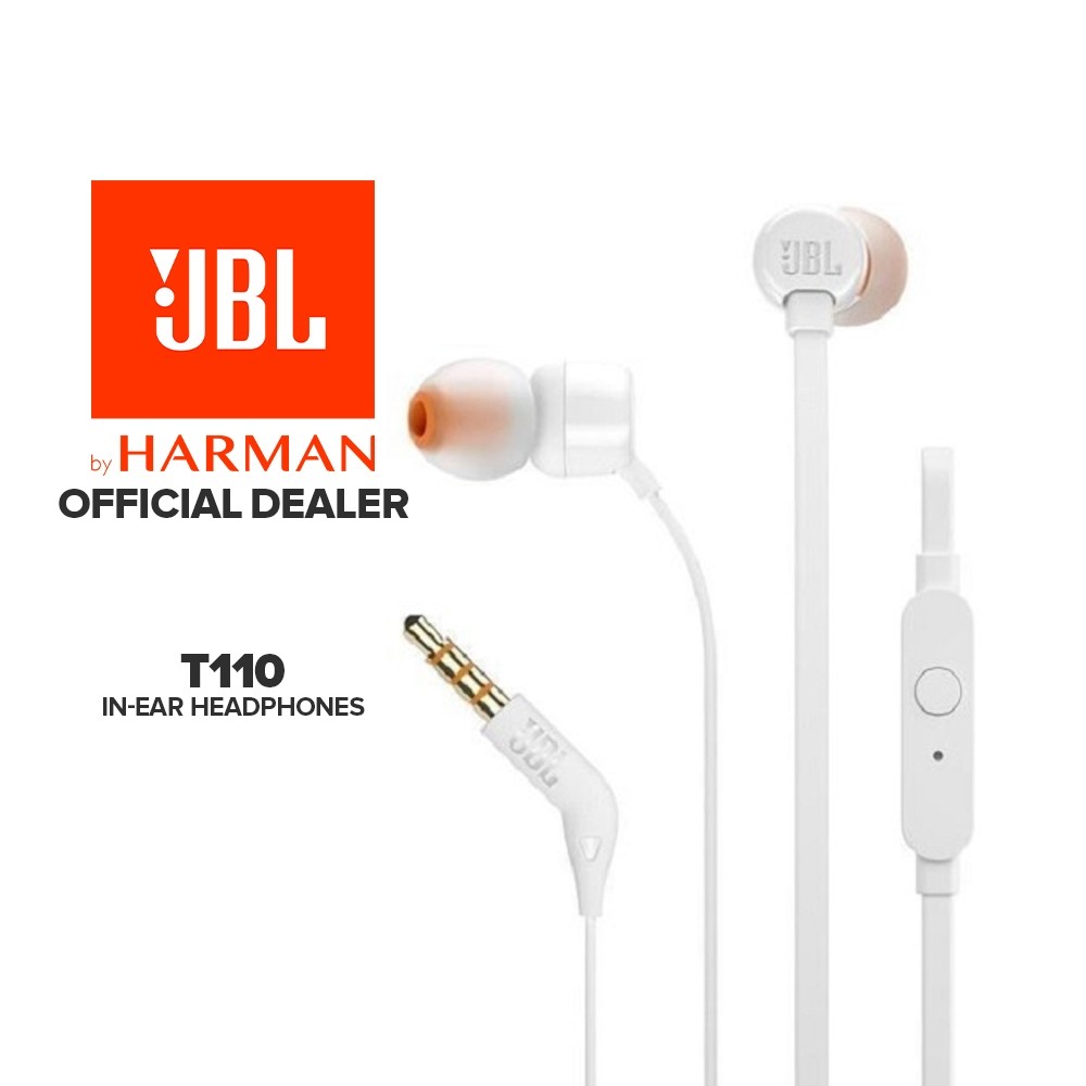 JBL T110 หูฟังแบบมีสายเพลง Deep Bass กีฬาแจ็ค 3.5 มม. Plug-In ควบคุมแฮนด์ฟรีไมโครโฟน Tune110 เหมาะสํ