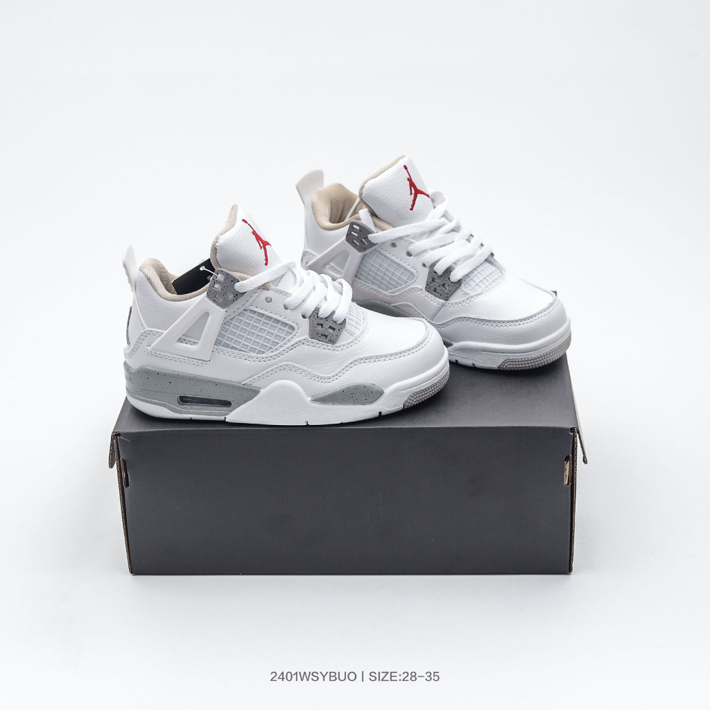 Nike Air Jordan 4รองเท้าบาสเก็ตบอลสำหรับเด็กรองเท้าผ้าใบกีฬาสำหรับเด็กและเด็กสีขาว Oreo