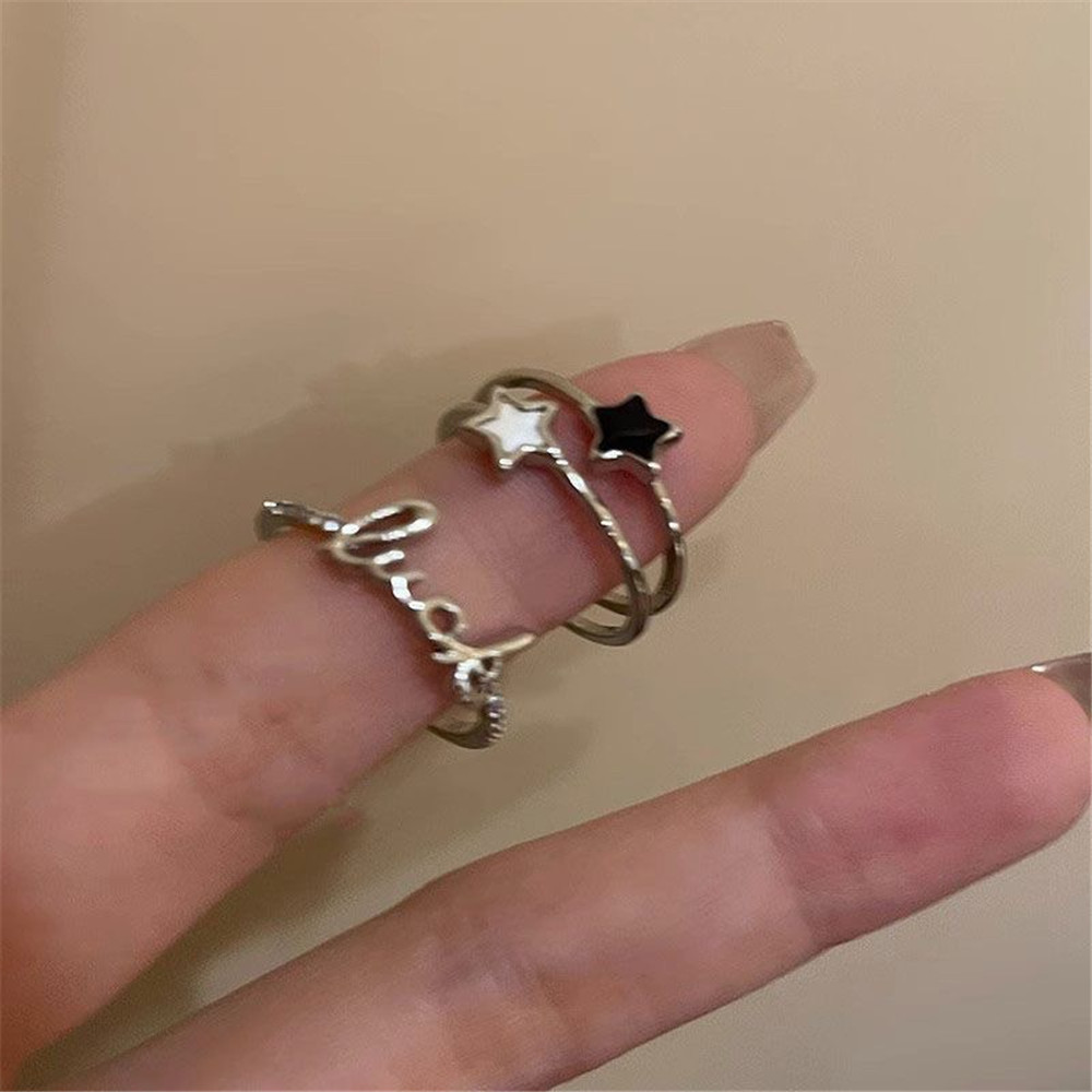 โชค~ จดหมายเพทายแหวนดาวสําหรับผู้หญิงที่เรียบง่ายซอกออกแบบแหวนแฟชั่นส่วนบุคคลแหวนนิ้วชี้ - รูปที่ 3
