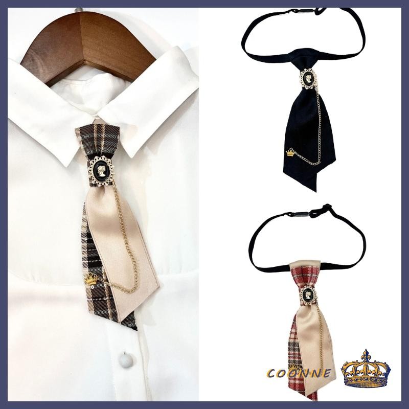 Coonn Fringed Chain Checked เนคไท Knot ปรับ Tie สําหรับวัยรุ่นเด็กผู้หญิงชุดนักเรียนคอ Tie Ivy Leagu