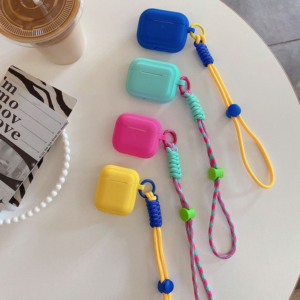 สแควร์ซิลิโคน Lanyard หูฟังสําหรับ AirPods Pro 2nd นุ่มสีทึบฝาครอบป้องกันสําหรับ AirPod 1 2 3 4 Pro2 สร้อยข้อมือเชือก