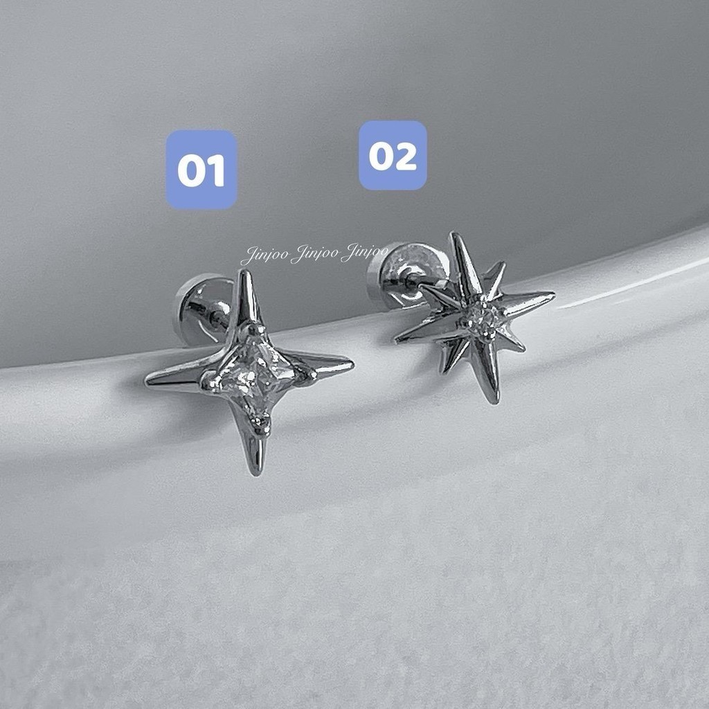 Jinjoo จิวต่างหูดาวกระจาย So cool ก้านหนา 0.8 mm. สแตนเลส316 รหัส JJ39