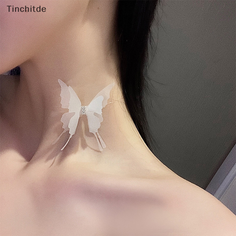 [Tinchitde] สร้อยคอโช้คเกอร์ แบบใส แต่งลูกไม้ รูปผีเสื้อ เครื่องประดับแฟชั่น