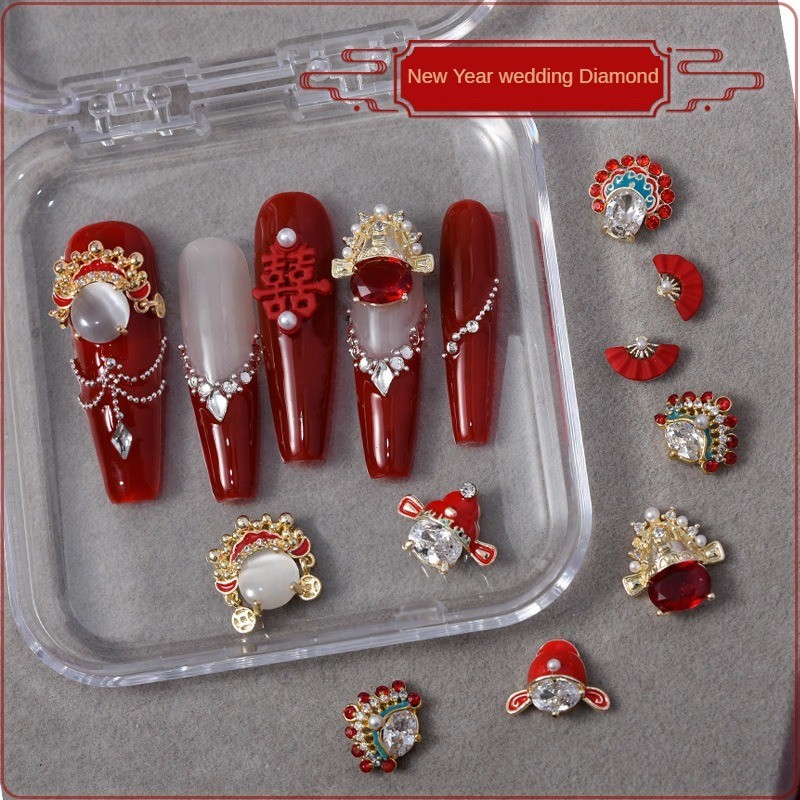 เครื่องประดับเล็บแต่งหน้าละครจีน / พัดลมเจ้าสาวในงานแต่งงานที่หรูหราเบา ๆ แต่งหน้า เครื่องประดับเล็บเพชร - รูปที่ 3