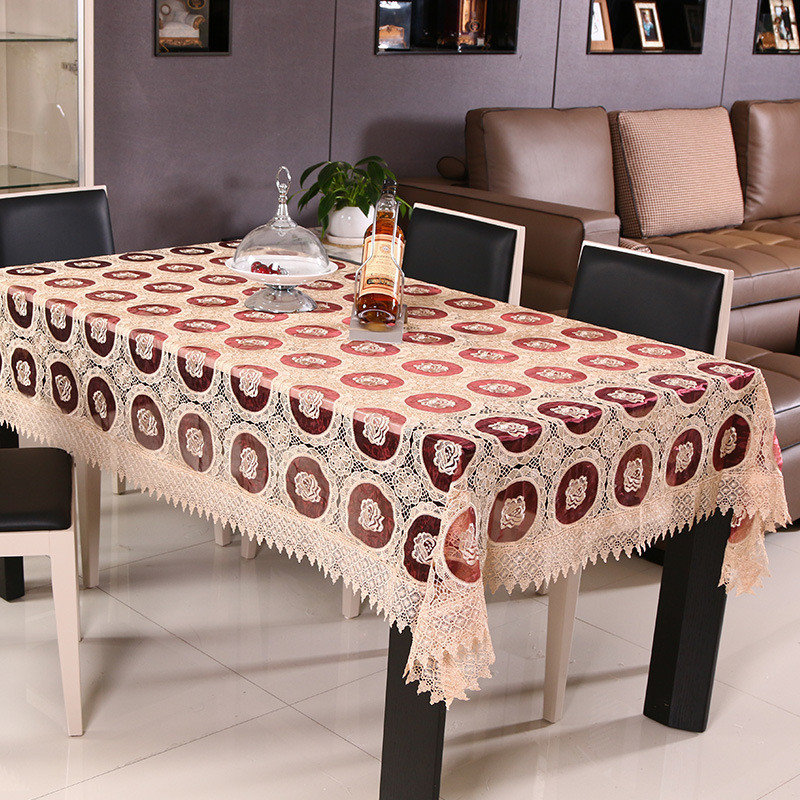 ผ้าปูโต๊ะ ลายดอกไม้ สีแดง กลวง ลูกไม้ เส้นด้าย ขนาดใหญ่ ผ้าปูโต๊ะกาแฟ ผ้าปูโต๊ะ อเนกประสงค์ กันฝุ่น